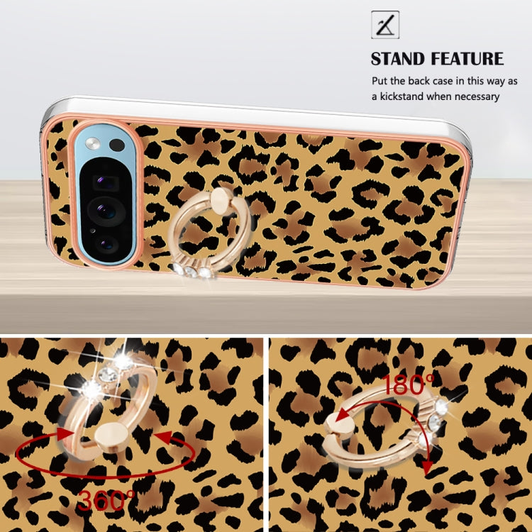 For Google Pixel 9 / 9 Pro Electroplating Dual-side IMD Phone Case with Ring Holder(Leopard Print) - Google Cases by PMC TechLife | Online Shopping South Africa | PMC TechLife | Buy Now Pay Later Mobicred