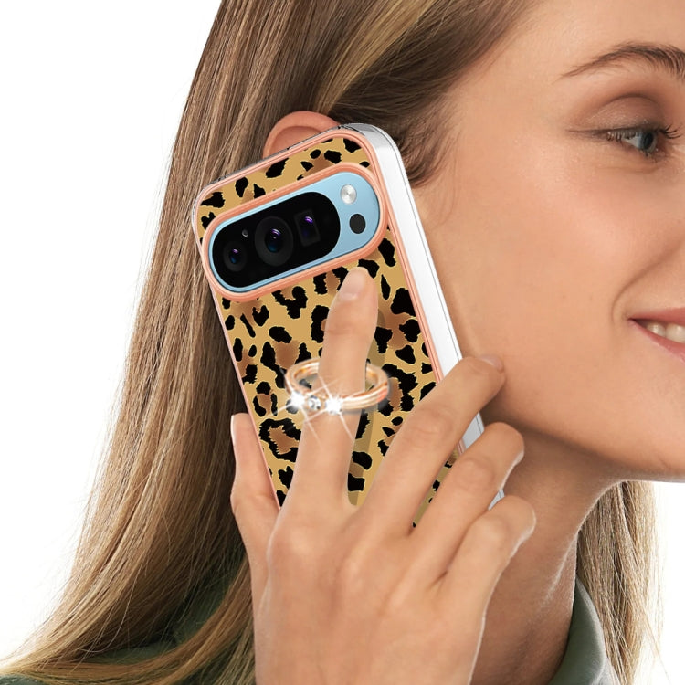 For Google Pixel 9 / 9 Pro Electroplating Dual-side IMD Phone Case with Ring Holder(Leopard Print) - Google Cases by PMC TechLife | Online Shopping South Africa | PMC TechLife | Buy Now Pay Later Mobicred