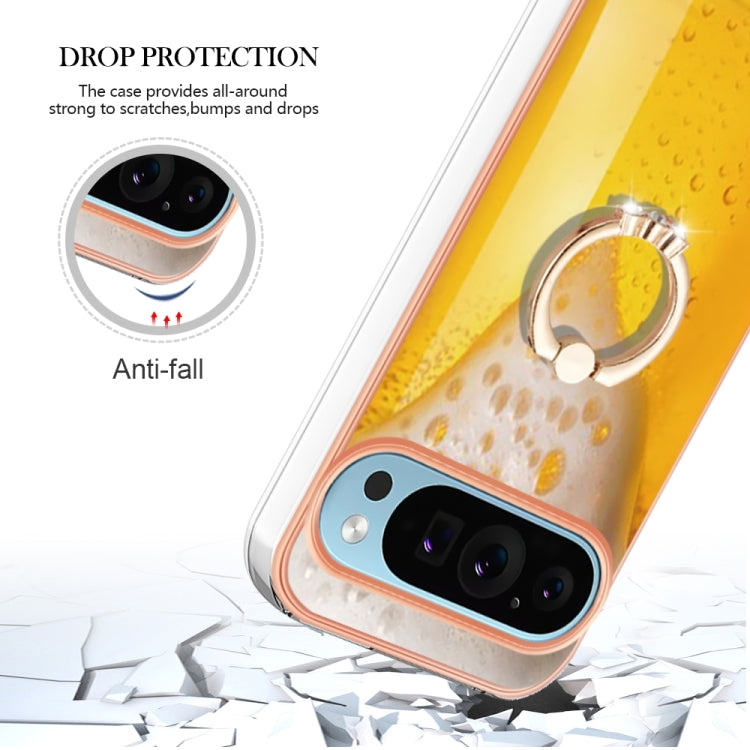 For Google Pixel 9 / 9 Pro Electroplating Dual-side IMD Phone Case with Ring Holder(Draft Beer) - Google Cases by PMC TechLife | Online Shopping South Africa | PMC TechLife | Buy Now Pay Later Mobicred