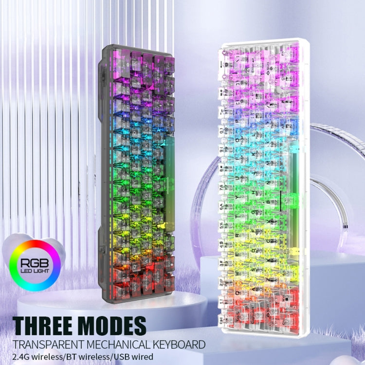 XUNFOX K30 Pro 2.4G + BT + Wired Transparent 61-Keys Mechanical White Axis Keyboard(White) - Wireless Keyboard by PMC Jewellery | Online Shopping South Africa | PMC Jewellery | Buy Now Pay Later Mobicred