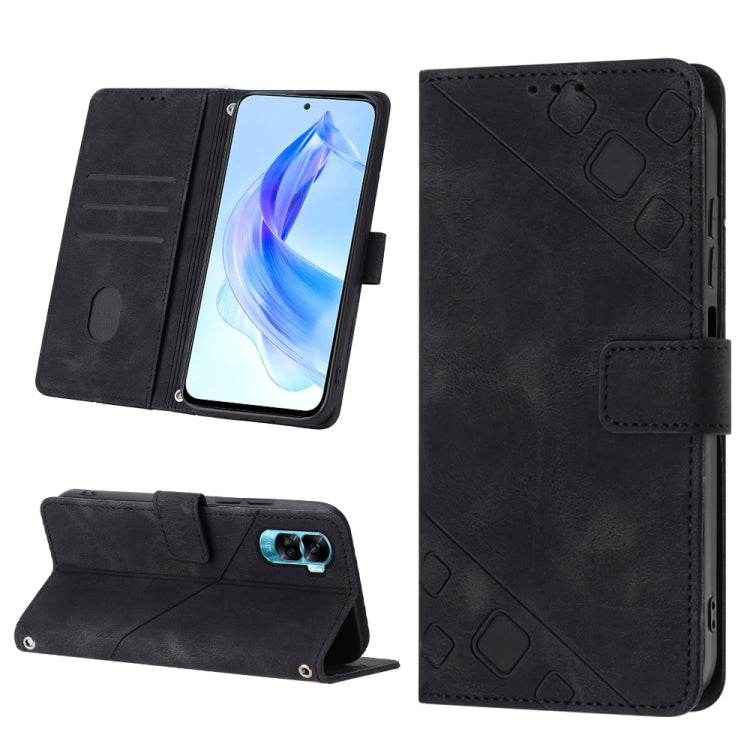 For Honor 90 Lite Skin-feel Embossed Leather Phone Case(Black) - Honor Cases by PMC TechLife | Online Shopping South Africa | PMC TechLife