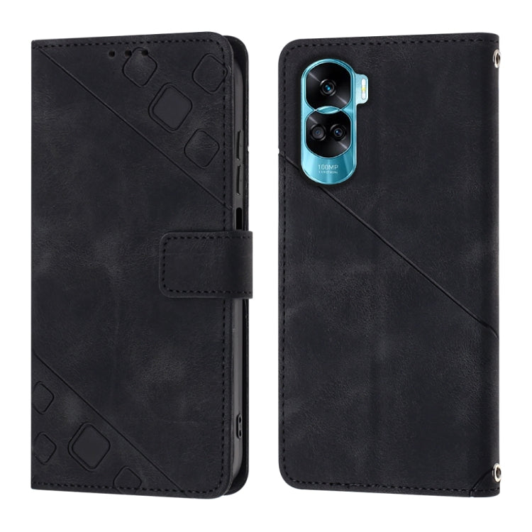 For Honor 90 Lite Skin-feel Embossed Leather Phone Case(Black) - Honor Cases by PMC TechLife | Online Shopping South Africa | PMC TechLife
