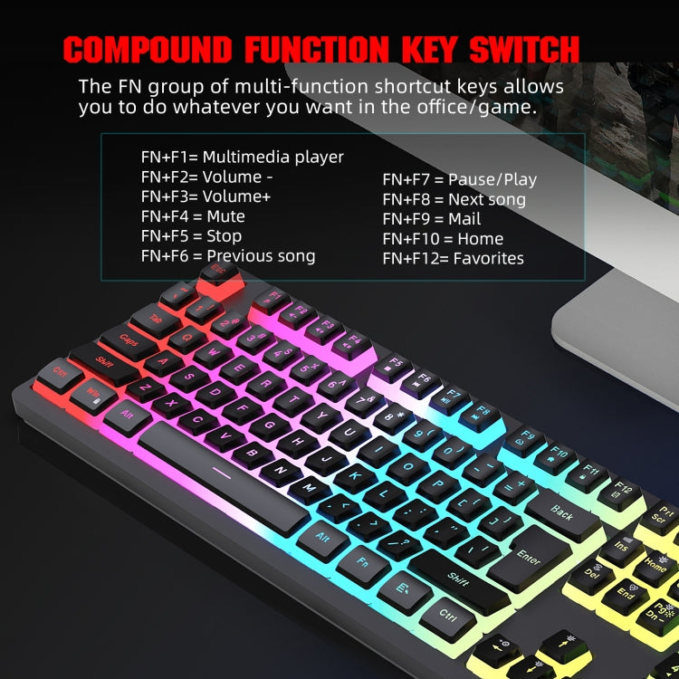HXSJ L200+X100 Wired RGB Backlit Keyboard and Mouse Set 104 Pudding Key Caps + 3600DPI Mouse(Black) - free shipping - PMC Jewellery - Order now!