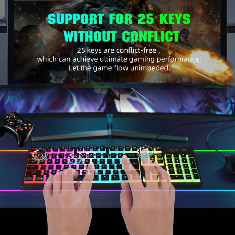 HXSJ L200 Wired RGB Backlit Keyboard 104 Pudding Key Caps(White) - free shipping - PMC Jewellery - Order now!