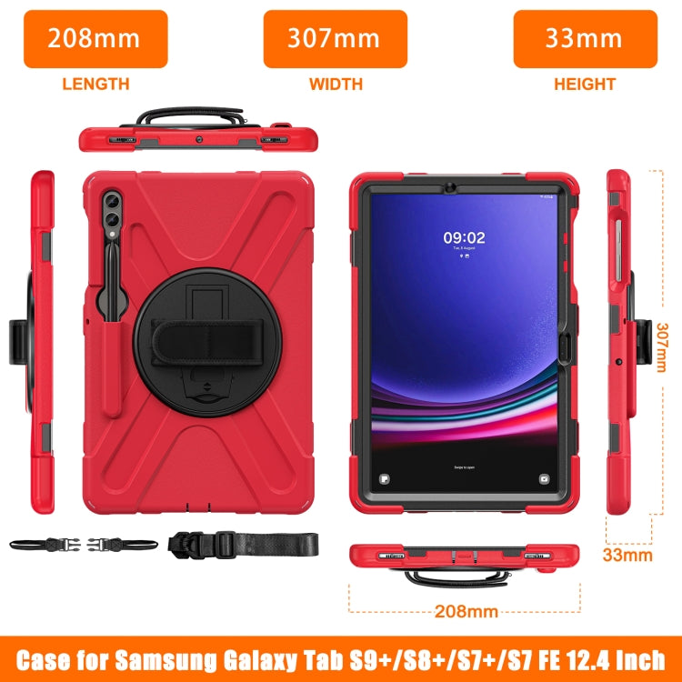 For Samsung Galaxy Tab S9+ / S8+ Rotatable Kickstand Grip Heavy Duty Hard Rugged Tablet Case(Red) - Other Galaxy Tab PC by PMC Jewellery | Online Shopping South Africa | PMC Jewellery | Buy Now Pay Later Mobicred
