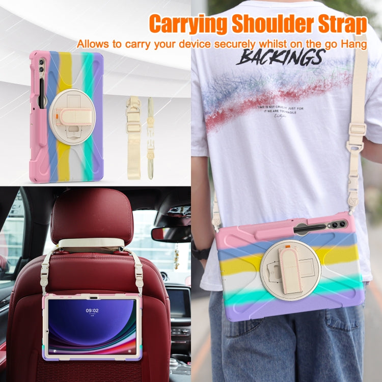 For Samsung Galaxy Tab S9+ / S8+ Rotatable Kickstand Grip Heavy Duty Hard Rugged Tablet Case(Colorful Pink) - Other Galaxy Tab PC by PMC Jewellery | Online Shopping South Africa | PMC Jewellery | Buy Now Pay Later Mobicred