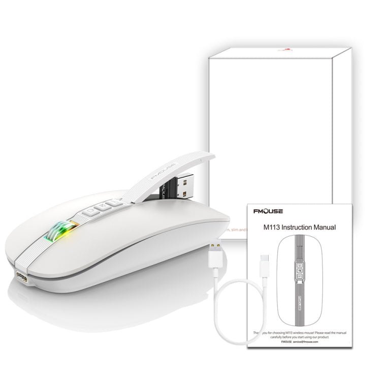 HXSJ M113 2400DPI Dual Mode 2.4GHz + Bluetooth 5.1 Wireless Mouse(Pearl White) - free shipping - PMC Jewellery - Order now!