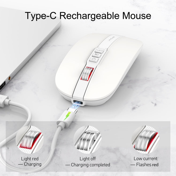 HXSJ M113 2400DPI Dual Mode 2.4GHz + Bluetooth 5.1 Wireless Mouse(Pearl White) - free shipping - PMC Jewellery - Order now!