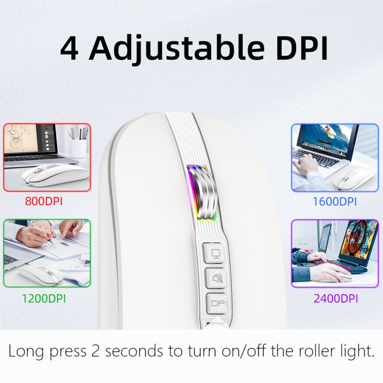 HXSJ M113 2400DPI Dual Mode 2.4GHz + Bluetooth 5.1 Wireless Mouse(Pearl White) - free shipping - PMC Jewellery - Order now!
