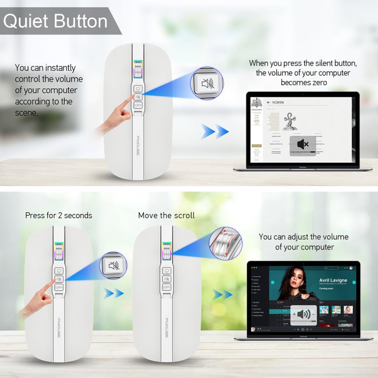 HXSJ M113 2400DPI Dual Mode 2.4GHz + Bluetooth 5.1 Wireless Mouse(Pearl White) - free shipping - PMC Jewellery - Order now!