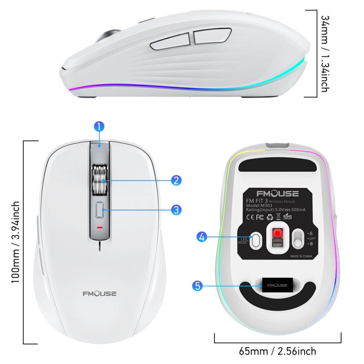 HXSJ M303 2400DPI Dual Mode 2.4GHz + Bluetooth 5.1 Wireless Mouse(Pink) - free shipping - PMC Jewellery - Order now!