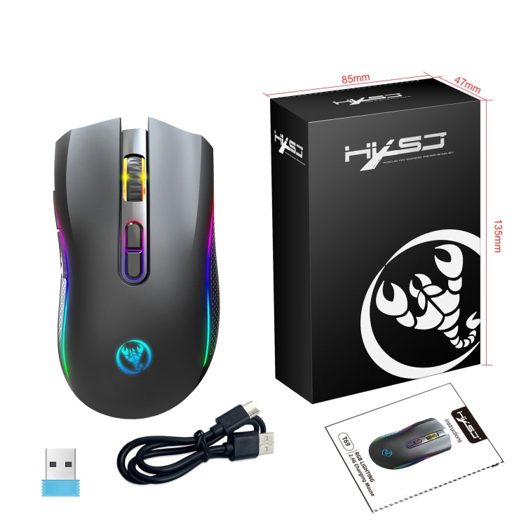 HXSJ T69 4800DPI RGB 2.4GHz Wireless Mouse(Black) - free shipping - PMC Jewellery - Order now!