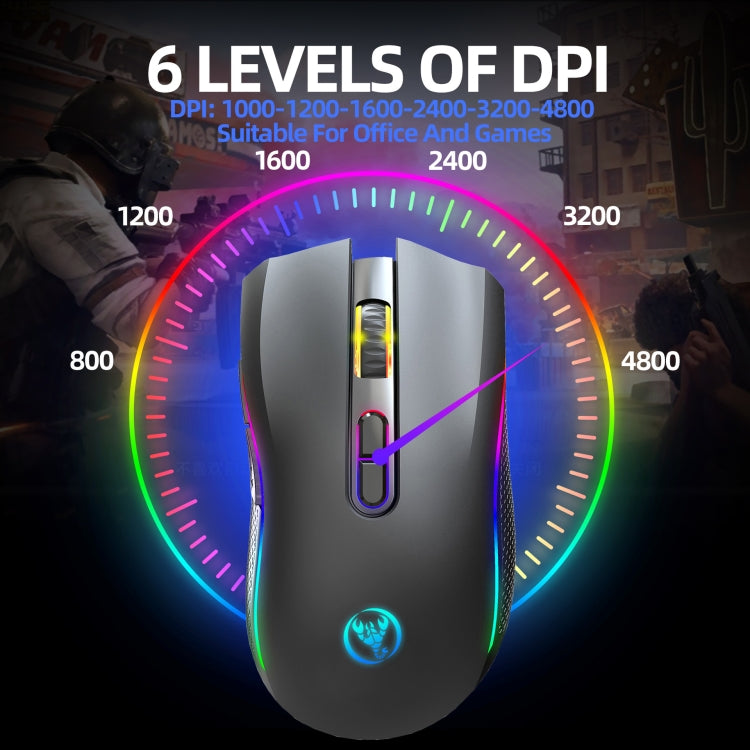 HXSJ T69 4800DPI RGB 2.4GHz Wireless Mouse(Black) - free shipping - PMC Jewellery - Order now!