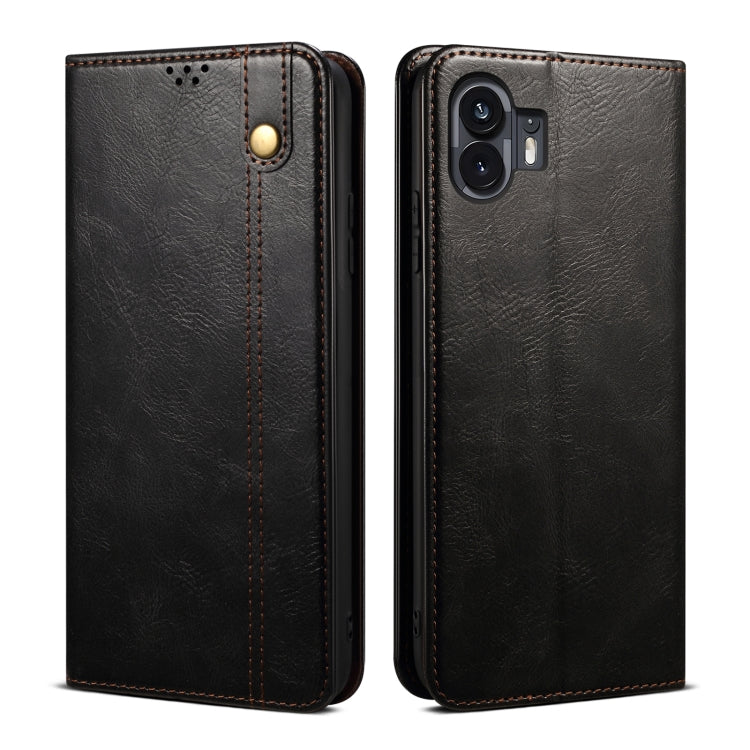 For Nothing Phone 2 Oil Wax Crazy Horse Texture Leather Phone Case(Black) - Nothing Cases by PMC TechLife | Online Shopping South Africa | PMC TechLife | Buy Now Pay Later Mobicred