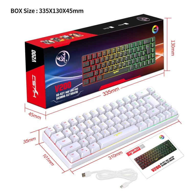 HXSJ V200 Wired RGB Backlit Mechanical Keyboard 68 Key Caps, Cable Length: 1.7m(White) - free shipping - PMC Jewellery - Order now!