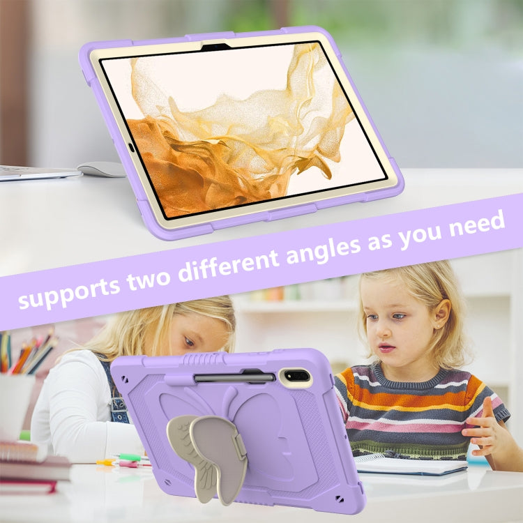 For Samsung Galaxy Tab S9 Butterfly Kickstand Heavy Duty Hard Rugged Tablet Case(Beige+Raro Purple) - free shipping - PMC Jewellery - Order now!