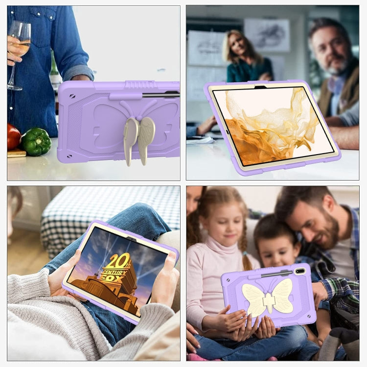 For Samsung Galaxy Tab S9+ Butterfly Kickstand Heavy Duty Hard Rugged Tablet Case(Beige+Raro Purple) - free shipping - PMC Jewellery - Order now!