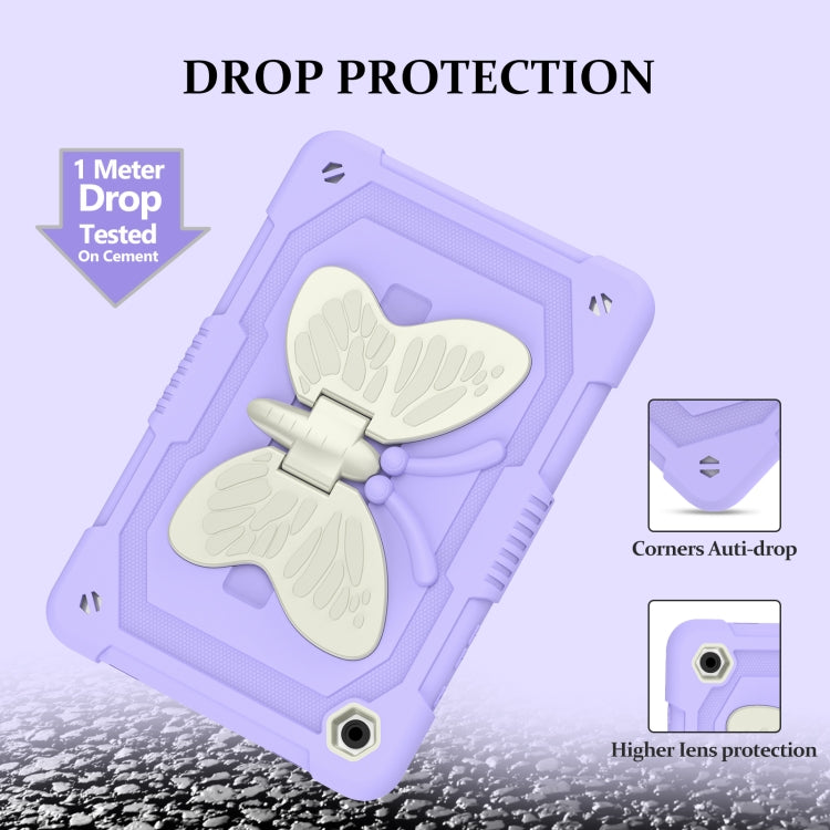 For Samsung Galaxy Tab A9+ Butterfly Kickstand Heavy Duty Hard Rugged Tablet Case(Beige+Raro Purple) - Galaxy Tab A9+ by PMC TechLife | Online Shopping South Africa | PMC TechLife | Buy Now Pay Later Mobicred