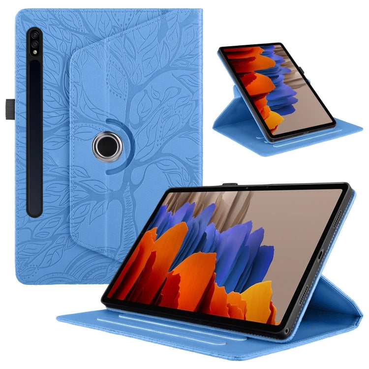 For Samsung Galaxy Tab S9+ / S8+ / S7+ Tree Life Embossed Rotation Leather Tablet Case(Blue) - Tab A7 Lite T220 / T225 by PMC TechLife | Online Shopping South Africa | PMC TechLife