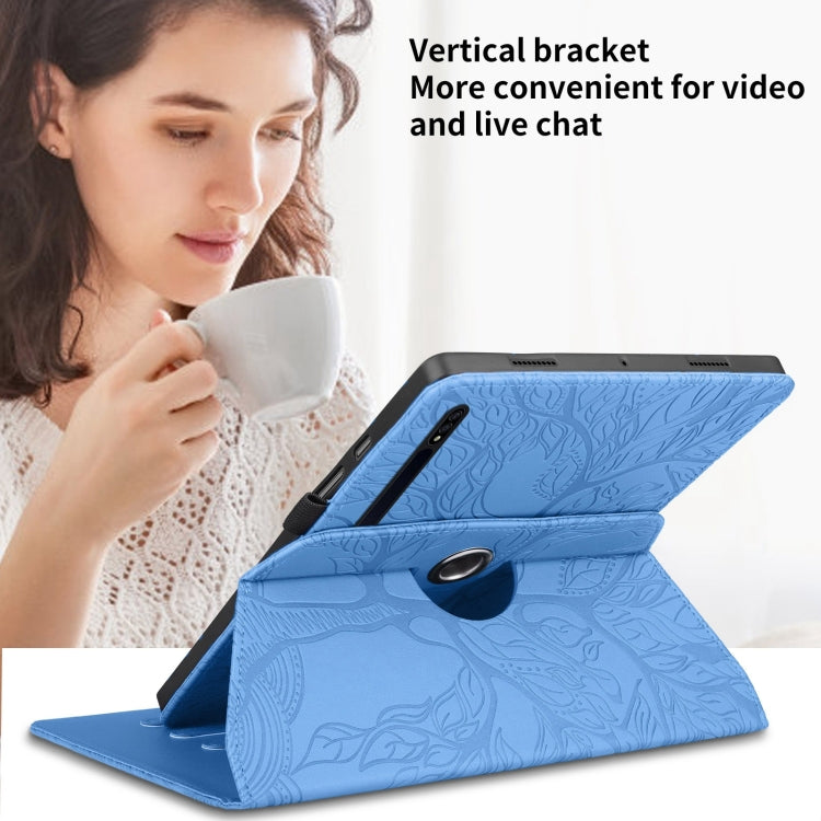 For Samsung Galaxy Tab S9+ / S8+ / S7+ Tree Life Embossed Rotation Leather Tablet Case(Blue) - Tab A7 Lite T220 / T225 by PMC TechLife | Online Shopping South Africa | PMC TechLife