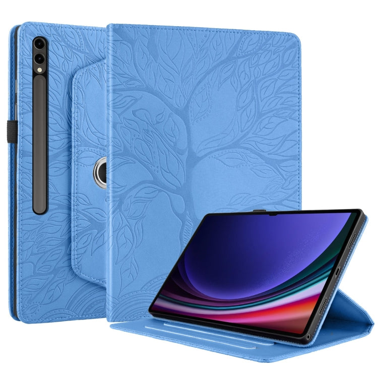 For Samsung Galaxy Tab S10 Ultra / S9 Ultra Tree Life Embossed Rotation Leather Tablet Case(Blue) - Galaxy Tab S9 Ultra Cases by PMC Jewellery | Online Shopping South Africa | PMC Jewellery | Buy Now Pay Later Mobicred