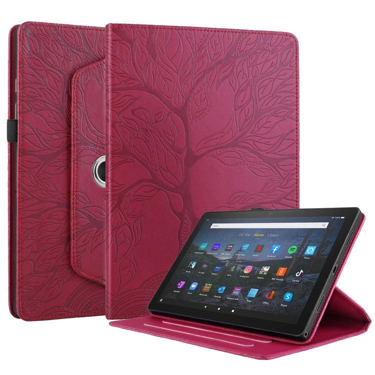 For Amazon Kindle Fire HD8 2022 / 2020 Tree Life Embossed Rotation Leather Tablet Case(Red) - Amazon by PMC TechLife | Online Shopping South Africa | PMC TechLife | Buy Now Pay Later Mobicred