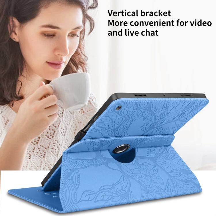 For Amazon Kindle Fire HD8 2015-2019 Tree Life Embossed Rotation Leather Tablet Case(Blue) - free shipping - PMC TechLife - Order now!