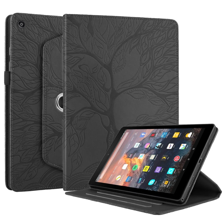 For Amazon Kindle Fire HD8 2015-2019 Tree Life Embossed Rotation Leather Tablet Case(Black) - free shipping - PMC TechLife - Order now!