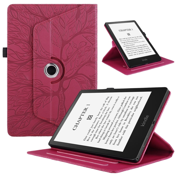 For Amazon Kindle Paperwhite 5 Tree Life Embossed Rotation Leather Smart Tablet Case(Red) - Amazon by PMC TechLife | Online Shopping South Africa | PMC TechLife | Buy Now Pay Later Mobicred