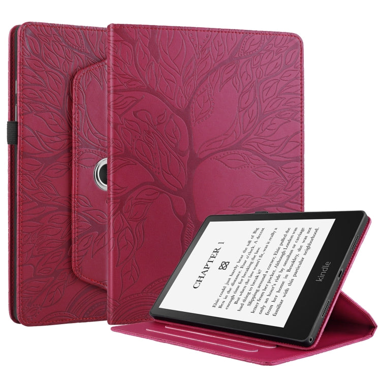 For Amazon Kindle Paperwhite 5 Tree Life Embossed Rotation Leather Smart Tablet Case(Red) - Amazon by PMC TechLife | Online Shopping South Africa | PMC TechLife | Buy Now Pay Later Mobicred