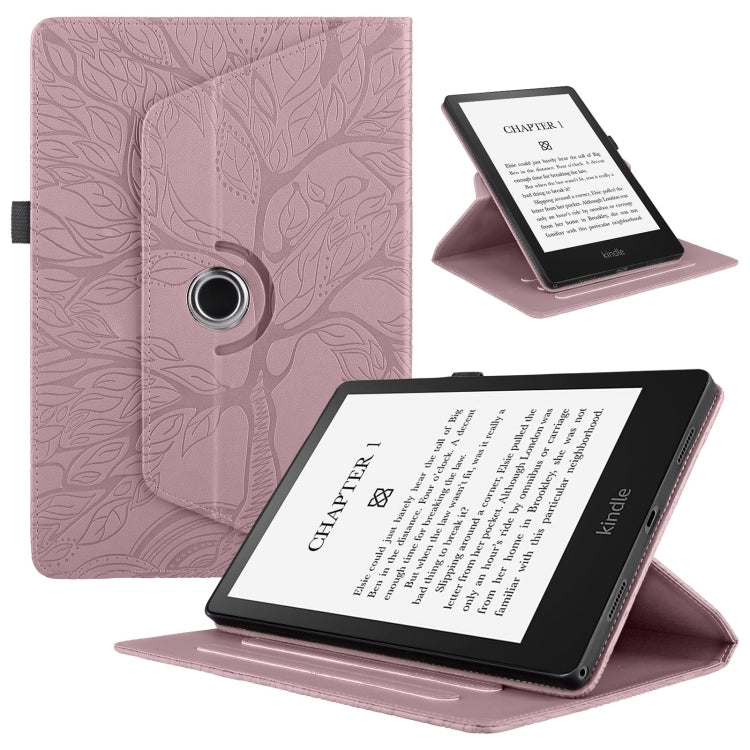 For Amazon Kindle Paperwhite 5 Tree Life Embossed Rotation Leather Smart Tablet Case(Rose Gold) - Amazon by PMC TechLife | Online Shopping South Africa | PMC TechLife | Buy Now Pay Later Mobicred
