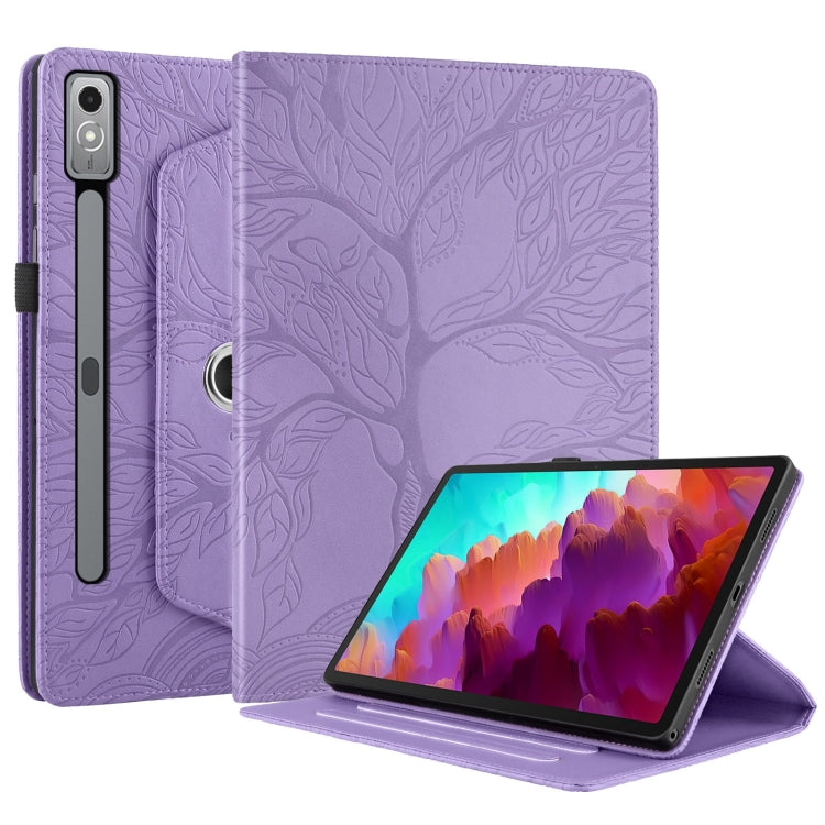 For Lenovo Tab P12 / Xiaoxin Pad Pro 12.7 Tree Life Embossed Rotation Leather Tablet Case(Purple) - Lenovo by PMC TechLife | Online Shopping South Africa | PMC TechLife | Buy Now Pay Later Mobicred