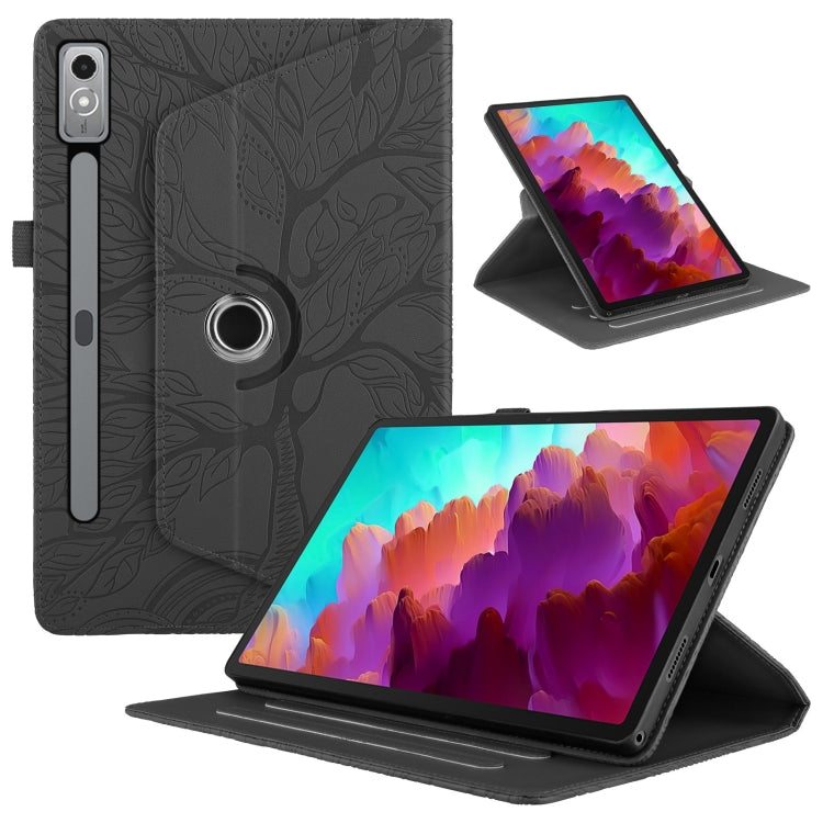 For Lenovo Tab P12 / Xiaoxin Pad Pro 12.7 Tree Life Embossed Rotation Leather Tablet Case(Black) - Lenovo by PMC TechLife | Online Shopping South Africa | PMC TechLife | Buy Now Pay Later Mobicred