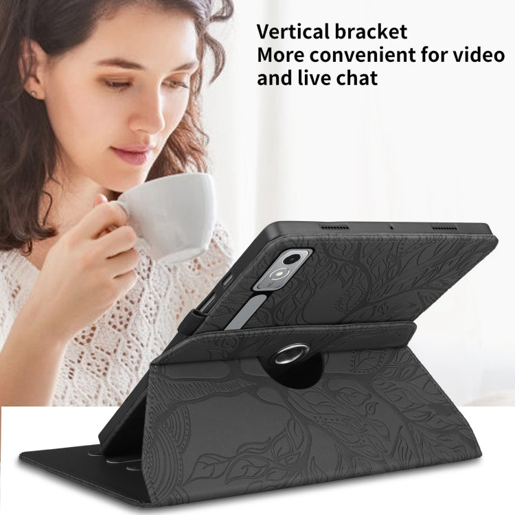 For Lenovo Tab P12 / Xiaoxin Pad Pro 12.7 Tree Life Embossed Rotation Leather Tablet Case(Black) - Lenovo by PMC TechLife | Online Shopping South Africa | PMC TechLife | Buy Now Pay Later Mobicred