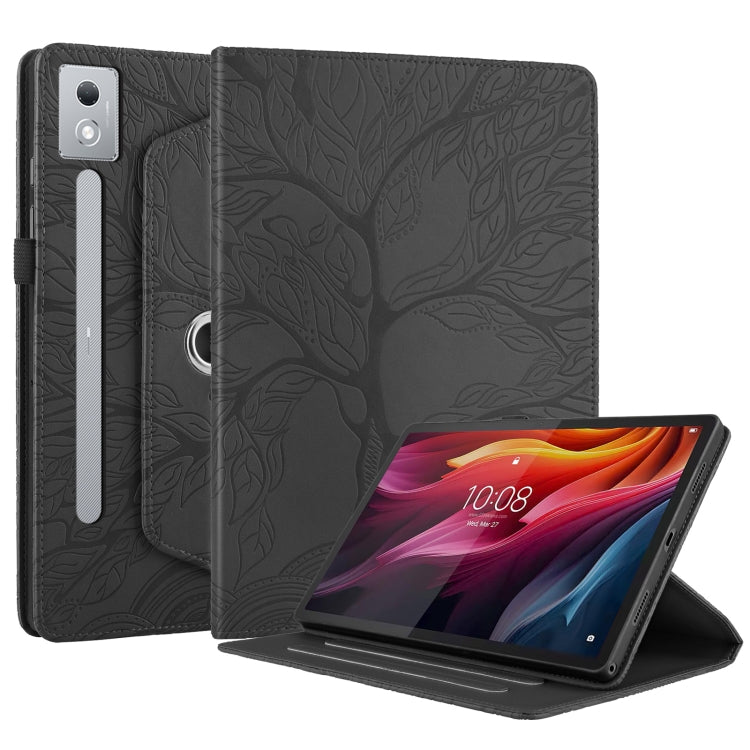 For Lenovo Tab P12 / Xiaoxin Pad Pro 12.7 2025 Tree Life Embossed Rotation Leather Tablet Case(Black) - Lenovo by PMC TechLife | Online Shopping South Africa | PMC TechLife | Buy Now Pay Later Mobicred