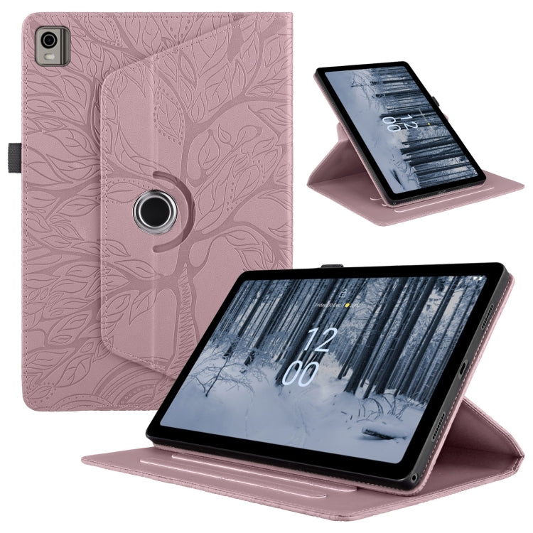 For Nokia T21 Tree Life Embossed Rotation Leather Tablet Case(Rose Gold) - Nokia by PMC TechLife | Online Shopping South Africa | PMC TechLife | Buy Now Pay Later Mobicred