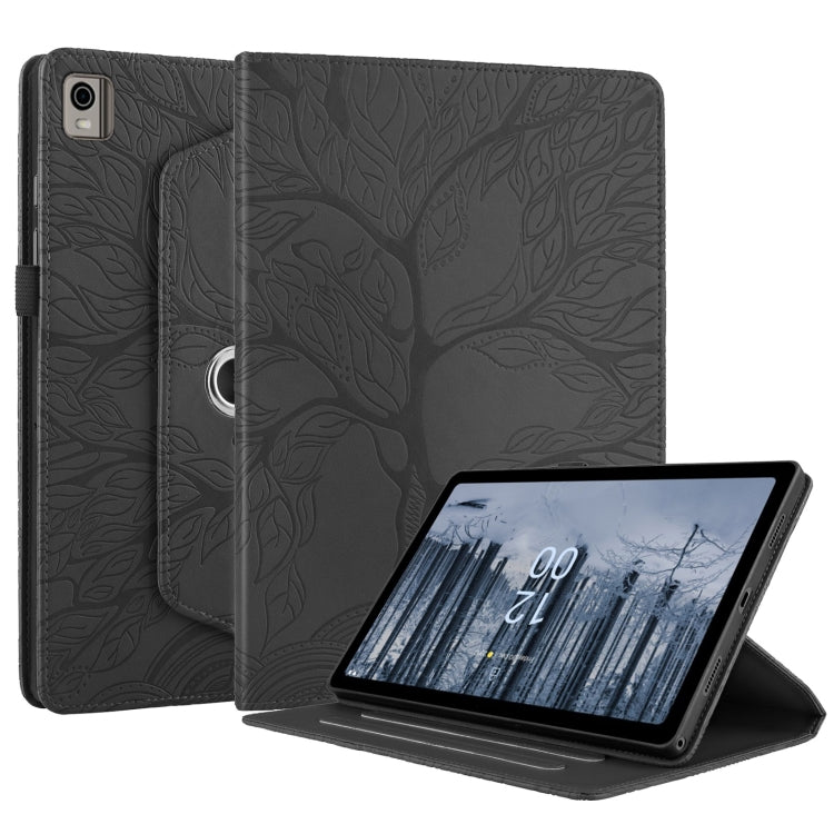 For Nokia T21 Tree Life Embossed Rotation Leather Tablet Case(Black) - Nokia by PMC TechLife | Online Shopping South Africa | PMC TechLife | Buy Now Pay Later Mobicred