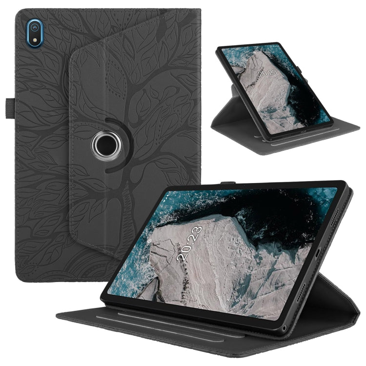 For Nokia T20 10.4 2021 Tree Life Embossed Rotation Leather Tablet Case(Black) - Nokia by PMC TechLife | Online Shopping South Africa | PMC TechLife | Buy Now Pay Later Mobicred