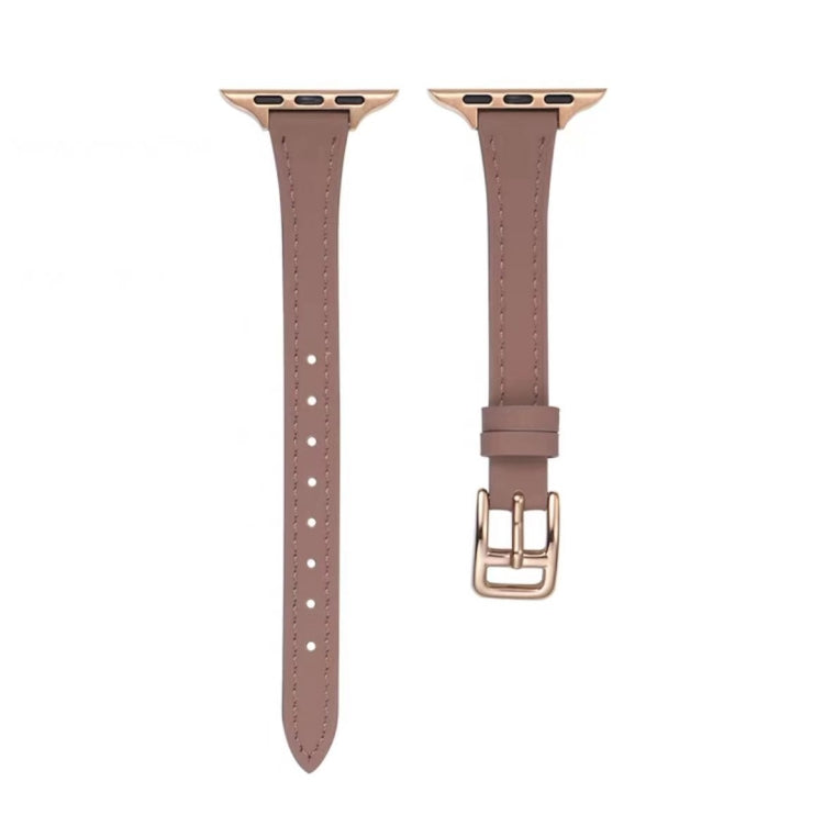 For Apple Watch Ultra 49mm T-shaped Slim Genuine Leather Watch Band(Light Brown) - Watch Bands by PMC TechLife | Online Shopping South Africa | PMC TechLife | Buy Now Pay Later Mobicred