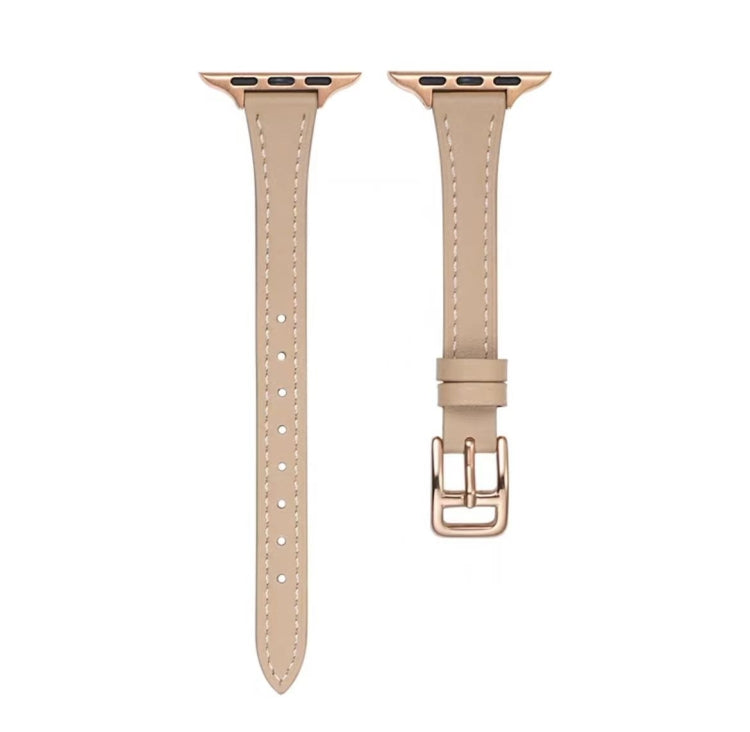 For Apple Watch Ultra 2 49mm T-shaped Slim Genuine Leather Watch Band(Apricot) - Watch Bands by PMC TechLife | Online Shopping South Africa | PMC TechLife | Buy Now Pay Later Mobicred