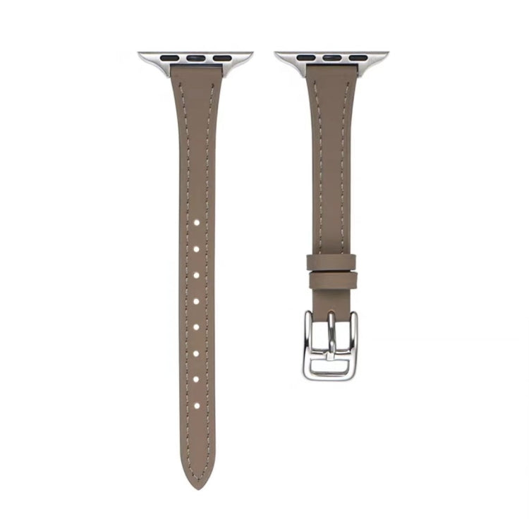 For Apple Watch Ultra 2 49mm T-shaped Slim Genuine Leather Watch Band(Dark Brown) - Watch Bands by PMC TechLife | Online Shopping South Africa | PMC TechLife | Buy Now Pay Later Mobicred