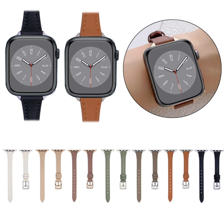 For Apple Watch Ultra 49mm T-shaped Slim Genuine Leather Watch Band(Light Green) - Watch Bands by PMC TechLife | Online Shopping South Africa | PMC TechLife | Buy Now Pay Later Mobicred