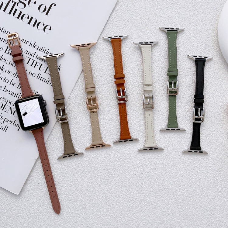 For Apple Watch Ultra 2 49mm T-shaped Slim Genuine Leather Watch Band(Black) - Watch Bands by PMC TechLife | Online Shopping South Africa | PMC TechLife | Buy Now Pay Later Mobicred