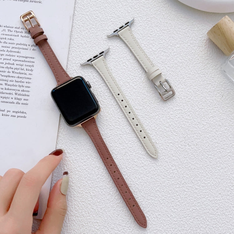 For Apple Watch Ultra 49mm T-shaped Slim Genuine Leather Watch Band(Dark Pink) - Watch Bands by PMC TechLife | Online Shopping South Africa | PMC TechLife | Buy Now Pay Later Mobicred
