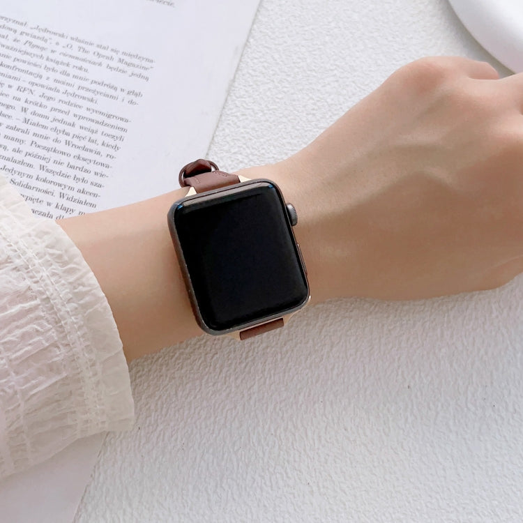 For Apple Watch Ultra 49mm T-shaped Slim Genuine Leather Watch Band(Dark Pink) - Watch Bands by PMC TechLife | Online Shopping South Africa | PMC TechLife | Buy Now Pay Later Mobicred