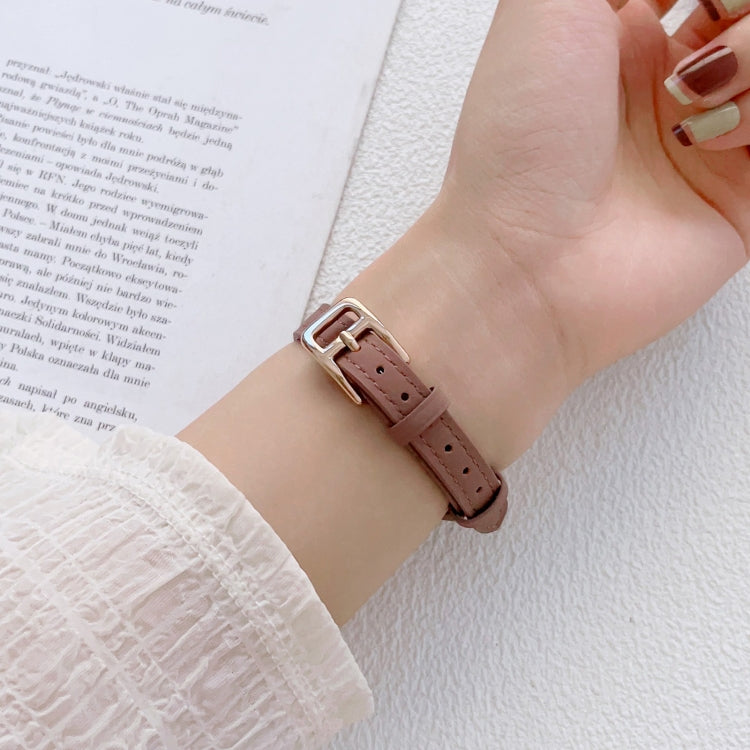 For Apple Watch Ultra 49mm T-shaped Slim Genuine Leather Watch Band(Apricot) - Watch Bands by PMC TechLife | Online Shopping South Africa | PMC TechLife | Buy Now Pay Later Mobicred