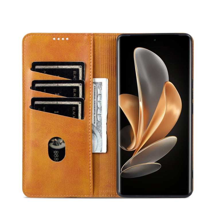 For OPPO Reno11 China AZNS Magnetic Calf Texture Flip Leather Phone Case(Light Brown) - OPPO Cases by AZNS | Online Shopping South Africa | PMC Jewellery | Buy Now Pay Later Mobicred