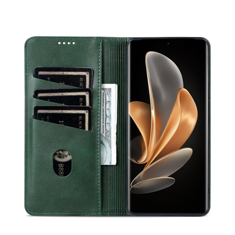 For OPPO Reno11 China AZNS Magnetic Calf Texture Flip Leather Phone Case(Dark Green) - free shipping - PMC Jewellery - Order now!