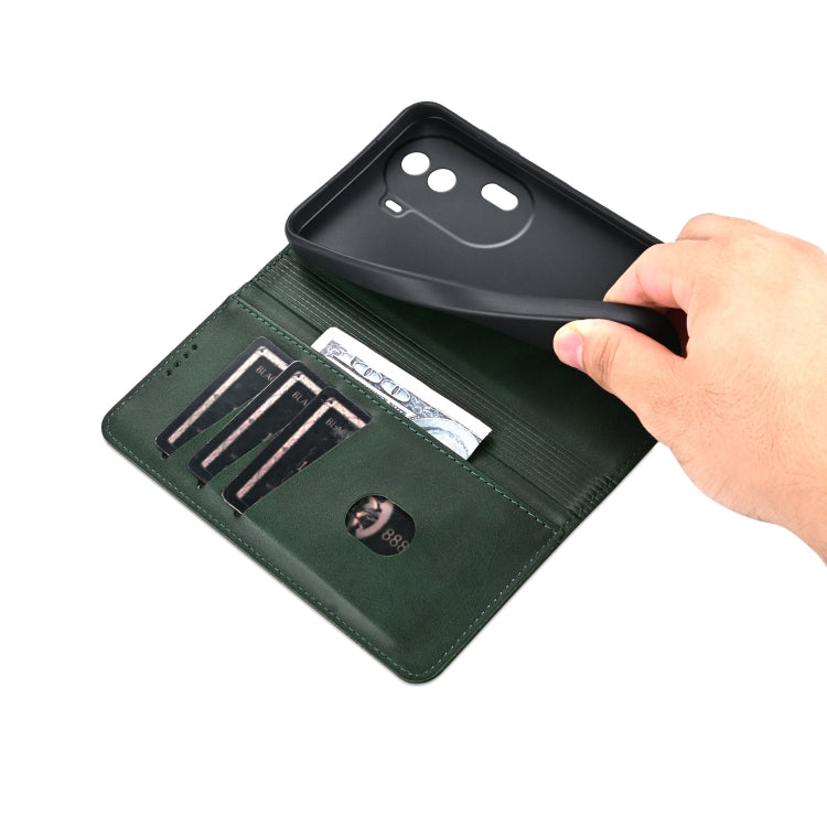 For OPPO Reno11 Pro China AZNS Magnetic Calf Texture Flip Leather Phone Case(Dark Green) - OPPO Cases by AZNS | Online Shopping South Africa | PMC Jewellery | Buy Now Pay Later Mobicred