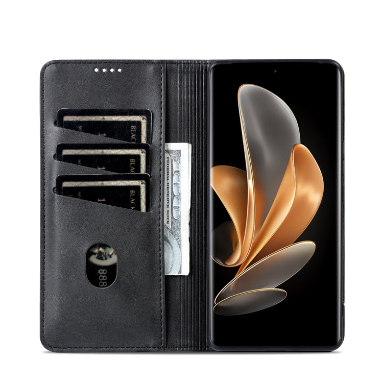 For OPPO Reno11 Pro China AZNS Magnetic Calf Texture Flip Leather Phone Case(Black) - OPPO Cases by AZNS | Online Shopping South Africa | PMC TechLife | Buy Now Pay Later Mobicred